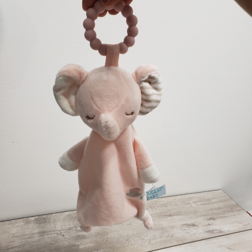 Douglas Baby Pink Elephant Teether Ring Lovey Plush Security Blanket Knotted
